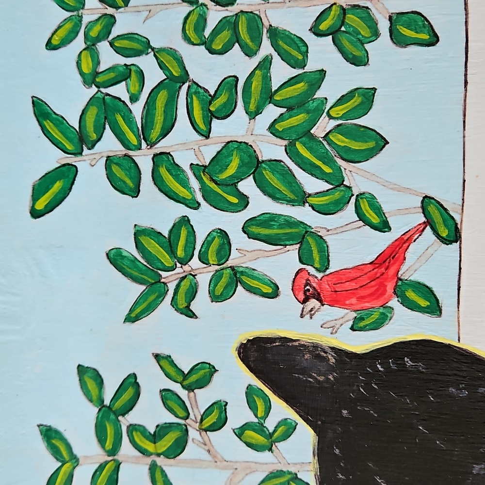 Thomas O'Brien Rubberwood Hand Painted Black Cat & Cardinal Tray Thailand - Picture 6 of 13